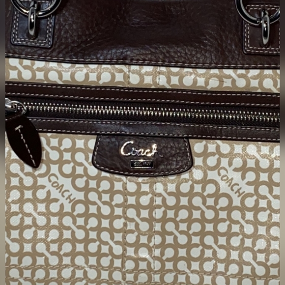 🏖️ Coach Penelope Op Art Brown & Cream Leather & Coated Canvas - Picture 2 of 13